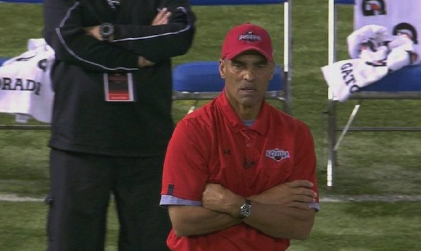 Herm Edwards coaching the Under Armour High School All-Star game. (Credit?)