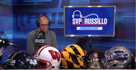 Wisconsin football helmet on SVP & Russillo.