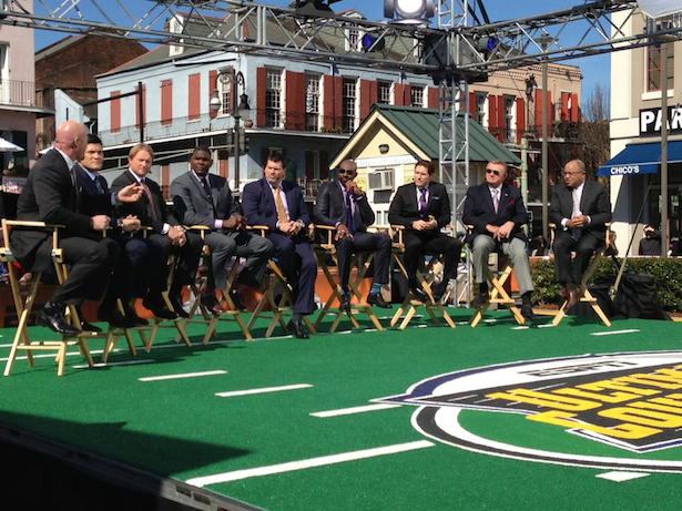 A collection of ESPN's Super Bowl champions on-set in New Orleans. (Tonya Malinowski/ESPN)