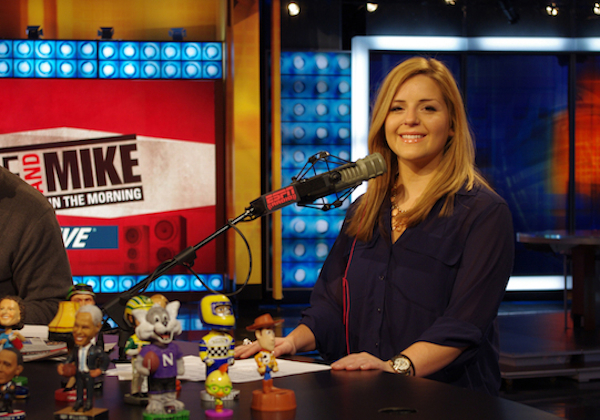 Kristen Balboni on the set of Mike & Mike In The Morning. (Hannah Worster/ESPN)