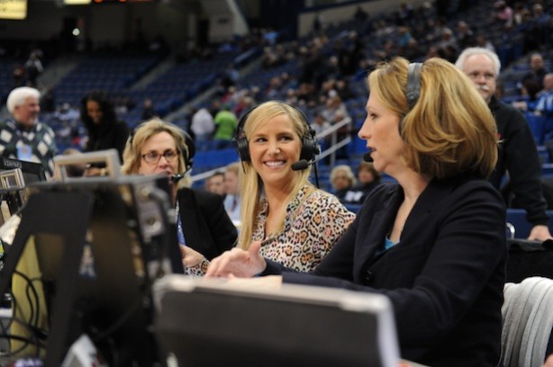 Brooke Weisbrod and Beth Mowins during the Women's Big East Championship. (Joe Faraoni / ESPN Images)