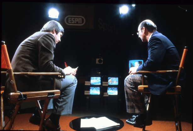 The viewing area - and fashion - has come a long way since this 1983 photo of Bob Ley and Dick Vitale watching the NCAA Tournament. And they surely didn't have a live blog like we do today!
