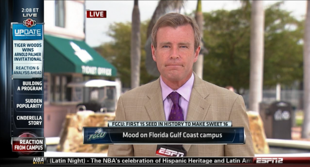 ESPN's Tom Rinaldi hustled to Fort Myers, Fla. from Orlando where he was covering Tiger Woods.