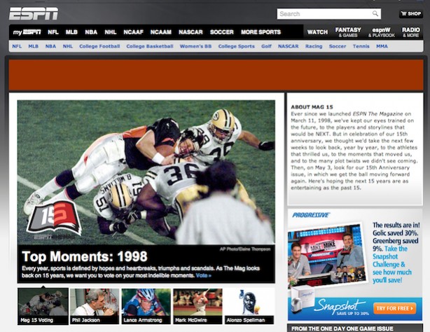 ESPN The Mag 15 landing page