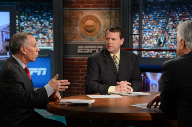 Buster Olney and Tim Kurkjian (L) on the set of Baseball Tonight. (Joe Faraoni / ESPN Images)