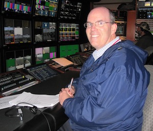 Shawn Murphy works inside a production truck. (Andy Hall/ESPN)