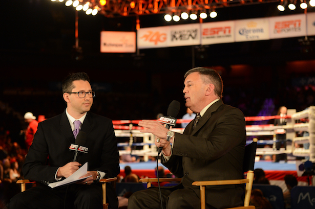 Todd Grisham (L) and Ted Atlas on location during ESPN Friday Night Fights. (Joe Faraoni / ESPN Images)