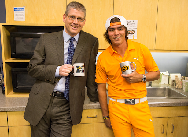 John Anderson (L) and Rickie Fowler on set during a This is SportsCenter shoot. (Joe Faraoni/ESPN Images)