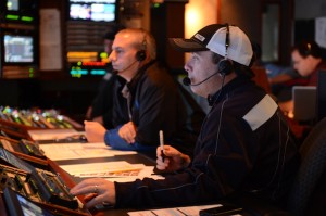 ESPN producer Jim Gaiero (R) with ESPN NASCAR director Richie Basile. (Allen Kee/ESPN Images)