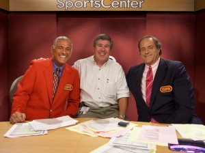 2004: (L-R) George Grande, Bob Ley and Chris Berman on the SportsCenter "Old School" set used in 1984. (Rich Arden/ESPN)