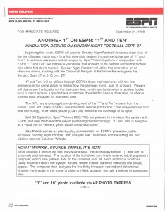 ESPN press release announcing 1st and 10 advancements. Click to enlarge. 
