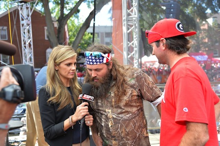 Samantha Ponder with Duck Dynasty's Willie Robertson and PGA golfer Bubba Watson on the set of College GameDay Built by the Home Depot (Photo by Scott Clarke/ESPN Images)