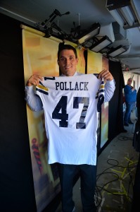 ESPN analyst David Pollack holds - but does not wear - the shirt presented to him by Georgia Tech. (Scott Clarke/ESPN Images)