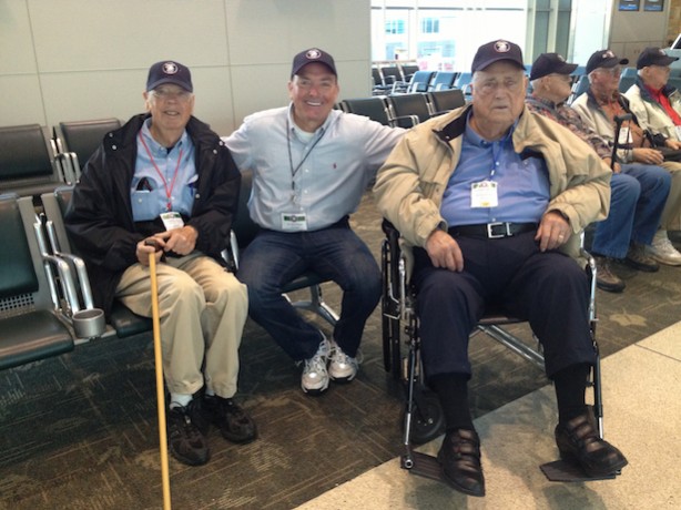 Jerry Punch (center) joined two Honor Air veterans for the trip to Washington, D.C.: Frank Sharp (left), 80, a Korean War veteran, and Kenneth Denton, 89, a WWII veteran. (Photo courtesy of Honor Air Knoxville)