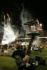 An ESPN video camera on a motorized lift at an NFL game. (Rich Arden/ESPN Images)