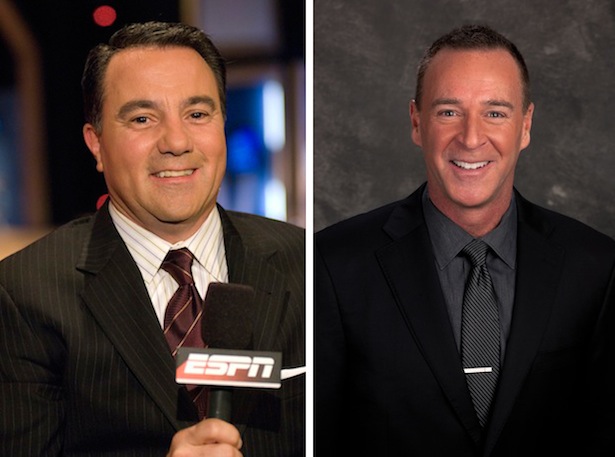 ESPN analysts Fran Fraschilla and Jimmy Dykes (Left photo: Lorenzo Bevilaqua/ESPN Images - Right photo: Joe Faraoni/ESPN Images)