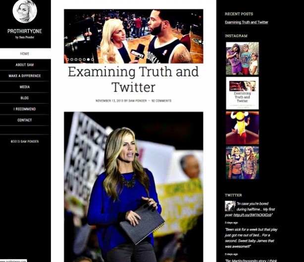 ESPN's Samantha Ponder published an essay regarding "Truth and Twitter" on www.prothirtyone.com blog.