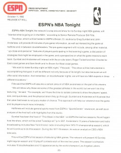 ESPN's NBA Tonight press release from 1982.