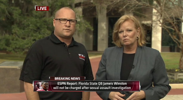 Jeff Cameron and Shelley Smith cover the Jameis Winston investigation. (ESPN)