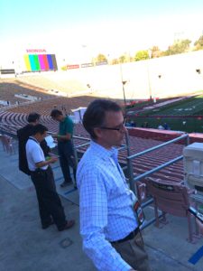 Senior Coordinating Producer of ESPN's college football coverage, Ed Placey, during Sunday's #megacast walk through at the Rose Bowl. (Photo by Josh Krulewitz)