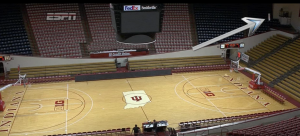 Some fortuitous timing for a transmission check allowed ESPN to capture the falling piece of metal at Assembly Hall in Bloomington, Indiana.
