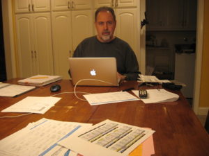 ESPN coordinating producer Bruce Bernstein at his makeshift "New Orleans East" office - his West Hartford, Conn. kitchen table.