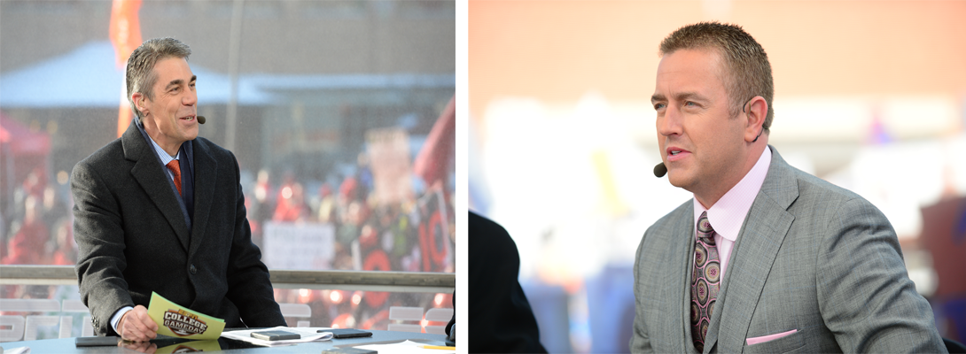 Chris Fowler (l) and Kirk Herbstreit (r) will share the ABC Saturday Night Football booth