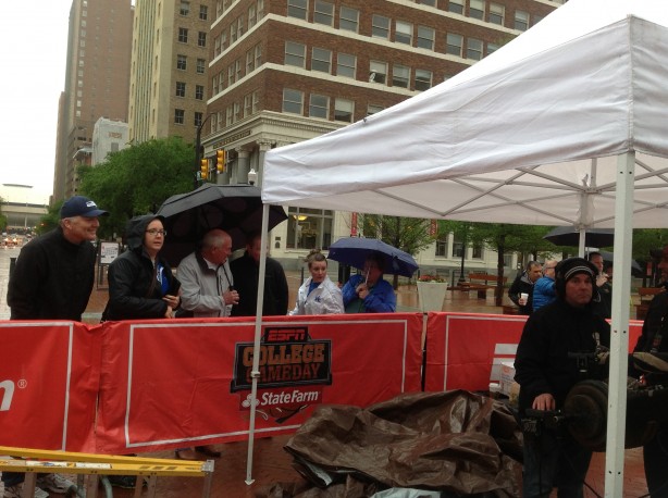 Fans brave the rain to watch GameDay from the men's Final Four