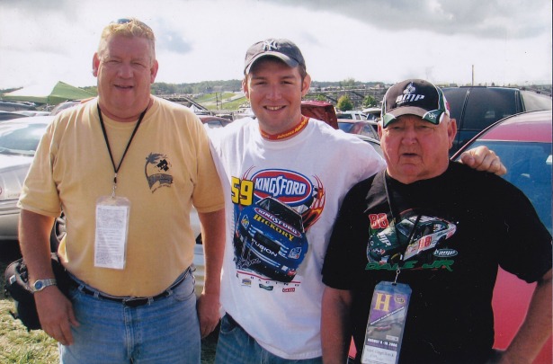 (Left to right) Frank Gavin III, Trevor Gavin and Frank Gavin, Jr. at a NASCAR race at Watkins Glen in 2008.  (Photo courtesy of Trevor Gavin)