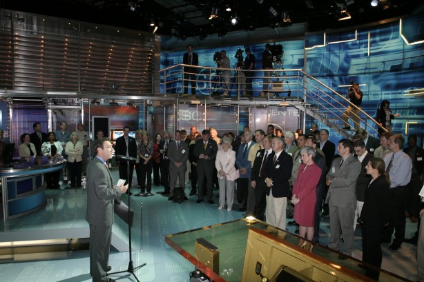 Digital Ribbon Cutting for Digital Center 1. George Bodenheimer addresses invited politicians, local dignitaries and members of the media in the SportsCenter studio. (Rich Arden / ESPN Images)