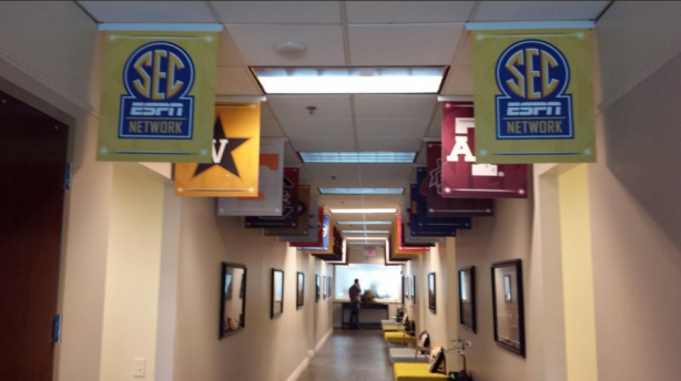 The halls leading to SEC Network studios are properly decorated. (Courtesy of SECNetwork via Twitter)