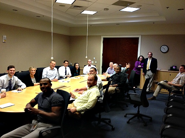SEC Network staffers finished a production meeting for 3-hour debut of SEC Now (Brad Buchanan/ESPN) 