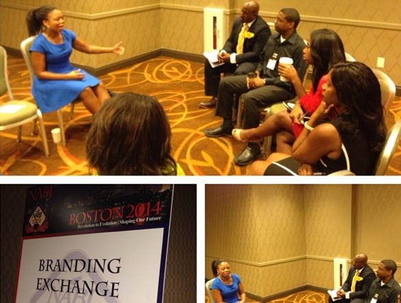 ESPN's Jemele Hill (blue dress) led one of the NABJ's "Branding Exchange" seminars, designed for small groups of journalists seeking career advice.  (Kimberly Jarvis/ESPN Images)