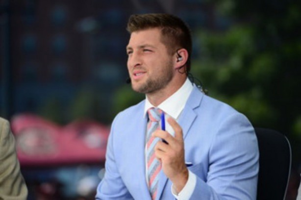 Tim Tebow, seen here on the set of SEC Nation, debuts as a Good Morning America correspondent on Monday. (Phil Ellsworth/ESPN Images)