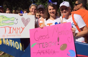 Astute Gator - and Time Tebow - fans at Saturday's College GameDay in Gainesville. (Photo by Gracie Blackburn)
